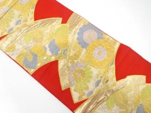 アンティーク　地紙に菊・桐・古典柄織り出し袋帯（材料）